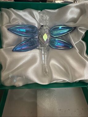 Crystal Dragonfly Ornament with Iridescent Blue Wings